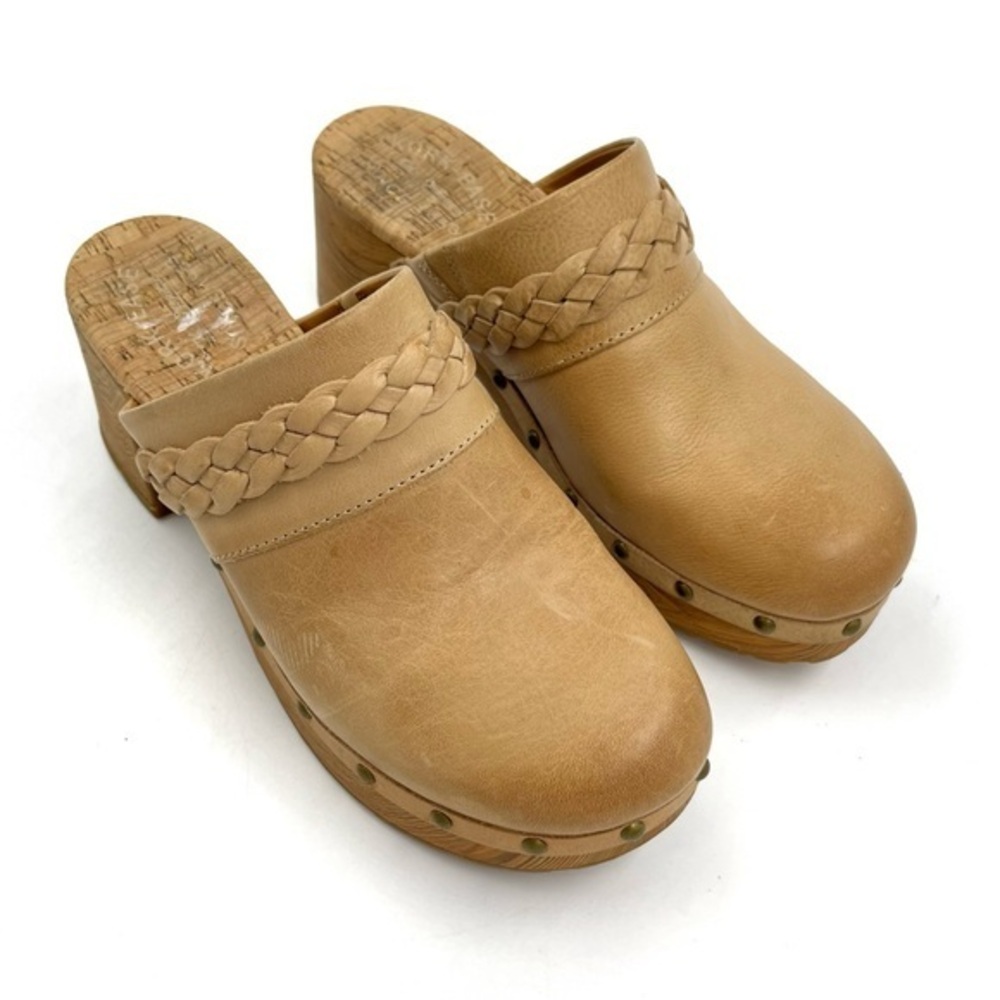 Kork-Ease Tilly Light Brown Leather Heeled Clogs Size 9